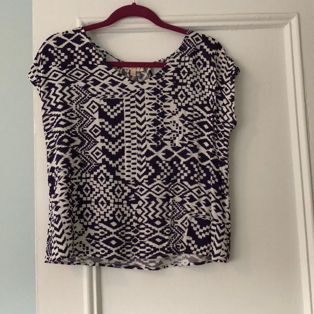Purple and white patterned cut out blouse